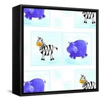Zebra and Hippos Pattern-null-Framed Stretched Canvas