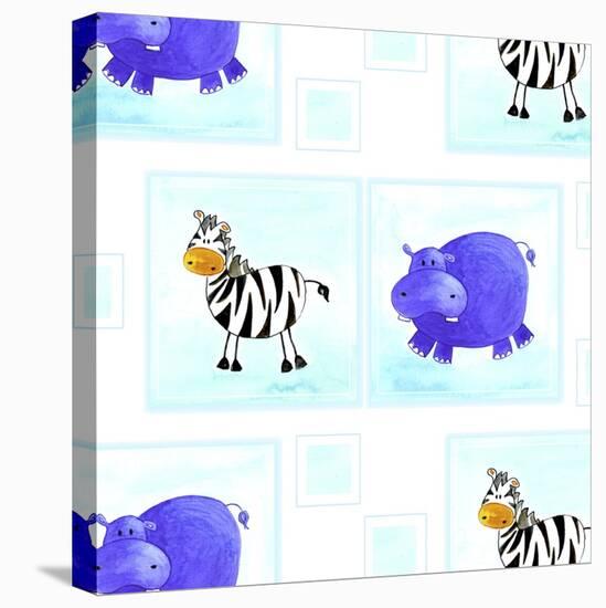 Zebra and Hippos Pattern-null-Stretched Canvas