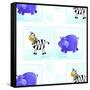 Zebra and Hippos Pattern-null-Framed Stretched Canvas