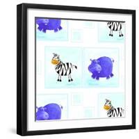 Zebra and Hippos Pattern-null-Framed Giclee Print