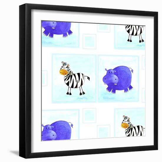 Zebra and Hippos Pattern-null-Framed Giclee Print