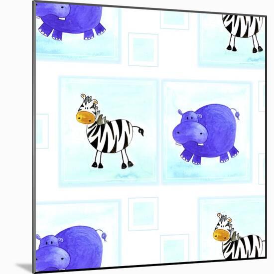 Zebra and Hippos Pattern-null-Mounted Giclee Print