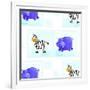 Zebra and Hippos Pattern-null-Framed Giclee Print