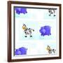 Zebra and Hippos Pattern-null-Framed Giclee Print