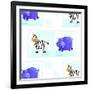 Zebra and Hippos Pattern-null-Framed Giclee Print