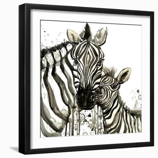 Zebra Cuddles-Jin Jing-Framed Art Print