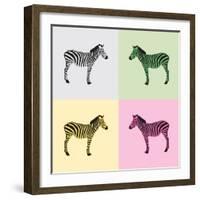 Zebra in Black, White, Green, Yellow and Pink Color - Vector-Elizabeta Lexa-Framed Art Print