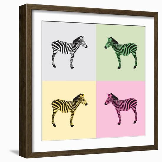 Zebra in Black, White, Green, Yellow and Pink Color - Vector-Elizabeta Lexa-Framed Art Print