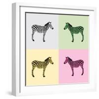 Zebra in Black, White, Green, Yellow and Pink Color - Vector-Elizabeta Lexa-Framed Art Print