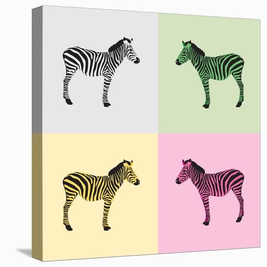 Zebra in Black, White, Green, Yellow and Pink Color - Vector-Elizabeta Lexa-Stretched Canvas