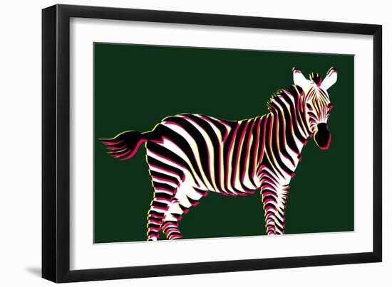 Zebra in Green Horizontal-Ikuko Kowada-Framed Giclee Print
