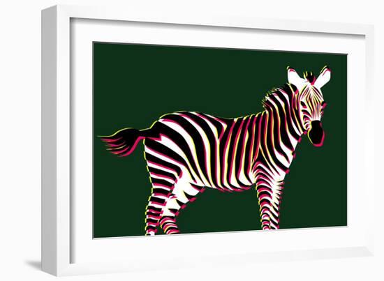 Zebra in Green Horizontal-Ikuko Kowada-Framed Giclee Print