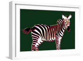 Zebra in Green Horizontal-Ikuko Kowada-Framed Giclee Print