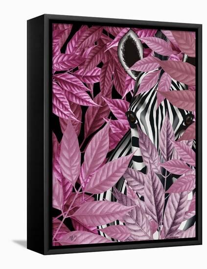 Zebra in Pink Leaves-Fab Funky-Framed Stretched Canvas