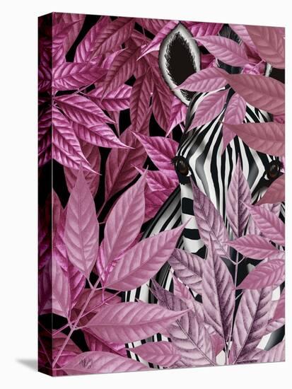 Zebra in Pink Leaves-Fab Funky-Stretched Canvas