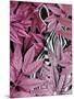 Zebra in Pink Leaves-Fab Funky-Mounted Premium Giclee Print