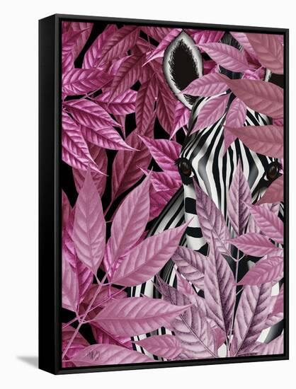 Zebra in Pink Leaves-Fab Funky-Framed Stretched Canvas