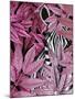 Zebra in Pink Leaves-Fab Funky-Mounted Art Print
