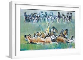 Zebra Line, 2019, (pastel and conté on paper)-Mark Adlington-Framed Giclee Print