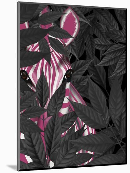 Zebra, Pink in Black Leaves-Fab Funky-Mounted Art Print