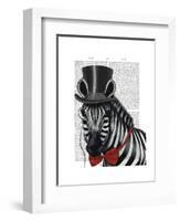 Zebra with Top Hat and Bow Tie 1, Sideways-Fab Funky-Framed Art Print