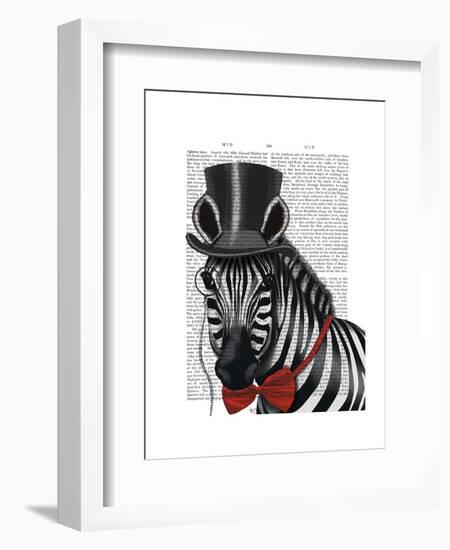 Zebra with Top Hat and Bow Tie 1, Sideways-Fab Funky-Framed Art Print