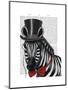 Zebra with Top Hat and Bow Tie 1, Sideways-Fab Funky-Mounted Art Print