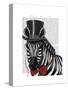 Zebra with Top Hat and Bow Tie 1, Sideways-Fab Funky-Stretched Canvas