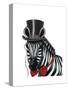 Zebra with Top Hat and Bow Tie 1, Sideways-Fab Funky-Stretched Canvas