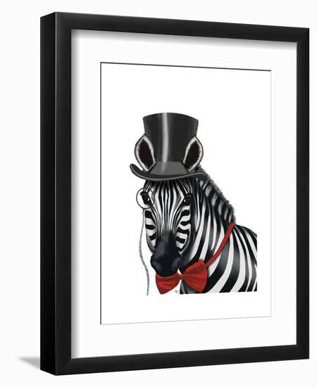 Zebra with Top Hat and Bow Tie 1, Sideways-Fab Funky-Framed Art Print