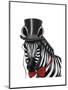 Zebra with Top Hat and Bow Tie 1, Sideways-Fab Funky-Mounted Art Print