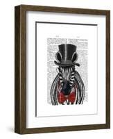 Zebra with Top Hat and Bow Tie 2, Forwards-Fab Funky-Framed Art Print