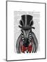 Zebra with Top Hat and Bow Tie 2, Forwards-Fab Funky-Mounted Art Print