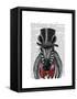 Zebra with Top Hat and Bow Tie 2, Forwards-Fab Funky-Framed Stretched Canvas