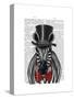 Zebra with Top Hat and Bow Tie 2, Forwards-Fab Funky-Stretched Canvas