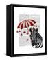 Zebra with Umbrella 1, Sideways-Fab Funky-Framed Stretched Canvas