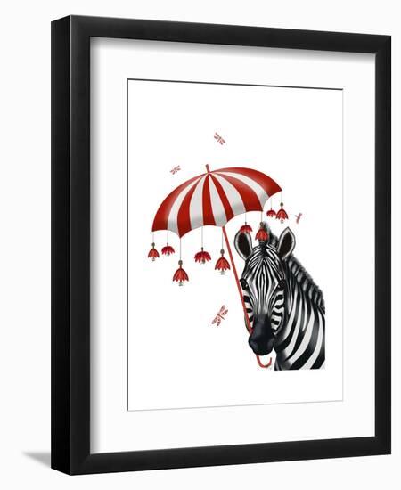 Zebra with Umbrella 1, Sideways-Fab Funky-Framed Art Print