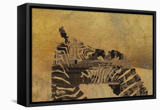 Zebras on Ochre-Whoartnow-Framed Stretched Canvas