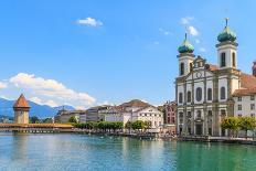 Lucerne City View with River Reuss and Jesuit Church, Switzerland-Zechal-Photographic Print