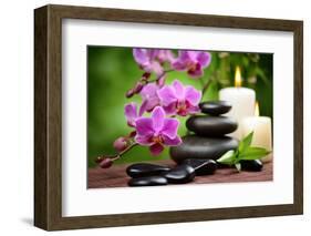 Zen Basalt Stones and Bamboo on the Wood-scorpp-Framed Photographic Print