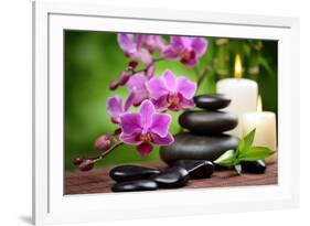 Zen Basalt Stones and Bamboo on the Wood-scorpp-Framed Photographic Print