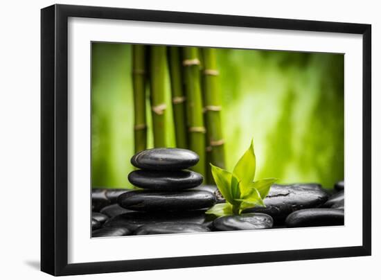 Zen Basalt Stones and Bamboo-scorpp-Framed Premium Photographic Print