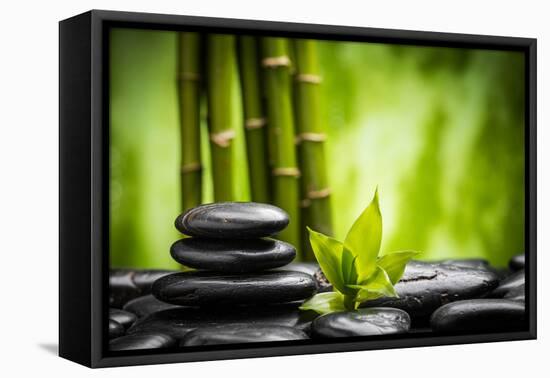 Zen Basalt Stones and Bamboo-scorpp-Framed Stretched Canvas