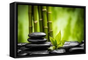 Zen Basalt Stones and Bamboo-scorpp-Framed Stretched Canvas