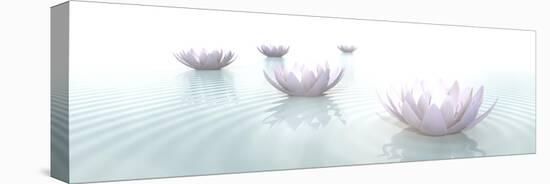 Zen Lotus Flowers in Water with Ripples on Blurred Background-null-Stretched Canvas