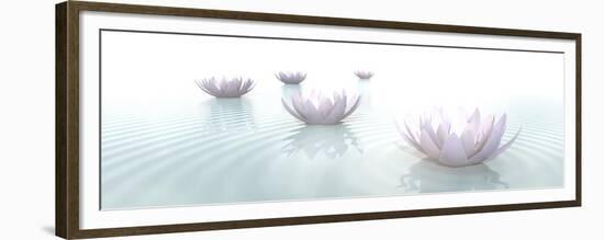 Zen Lotus Flowers in Water with Ripples on Blurred Background-null-Framed Premium Giclee Print