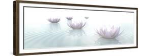 Zen Lotus Flowers in Water with Ripples on Blurred Background-null-Framed Premium Giclee Print