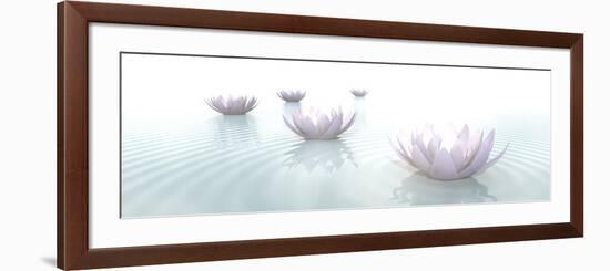Zen Lotus Flowers in Water with Ripples on Blurred Background-null-Framed Premium Giclee Print
