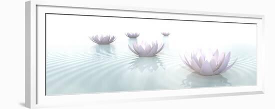 Zen Lotus Flowers in Water with Ripples on Blurred Background-null-Framed Premium Giclee Print