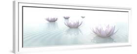 Zen Lotus Flowers in Water with Ripples on Blurred Background-null-Framed Premium Giclee Print